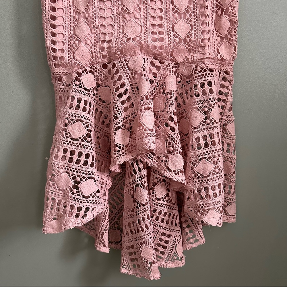 NWT - Girl in Mind - Blush Crochet Lace Fishtail Midi Dress - US 6 - Picture 2 of 10